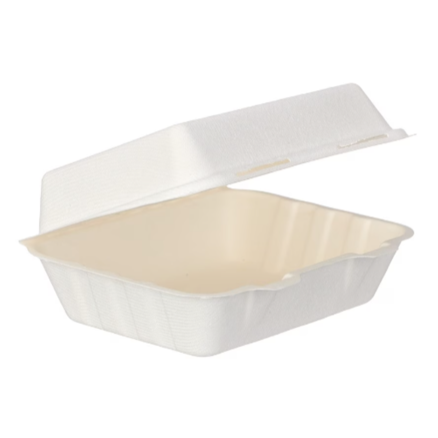 7.5" x 6" x 2.5" White Moulded Fibre Bagasse Clamshell Box (like HP2)