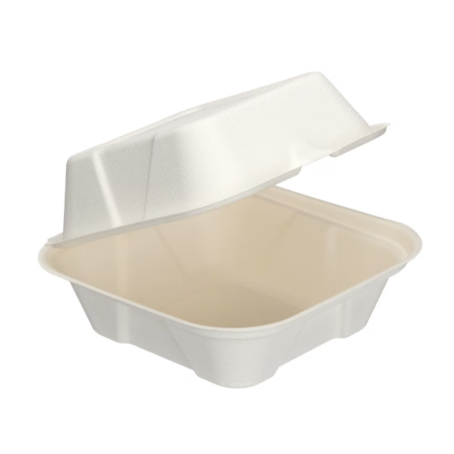 6" x 6" White Moulded Fibre Bagasse Clamshell Box (like HP6)