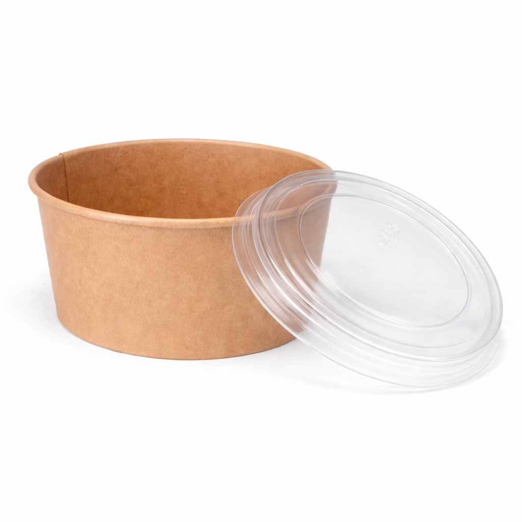 1000ml Kraft Round Deli Bowls (PE Lined) & Lids Combo
