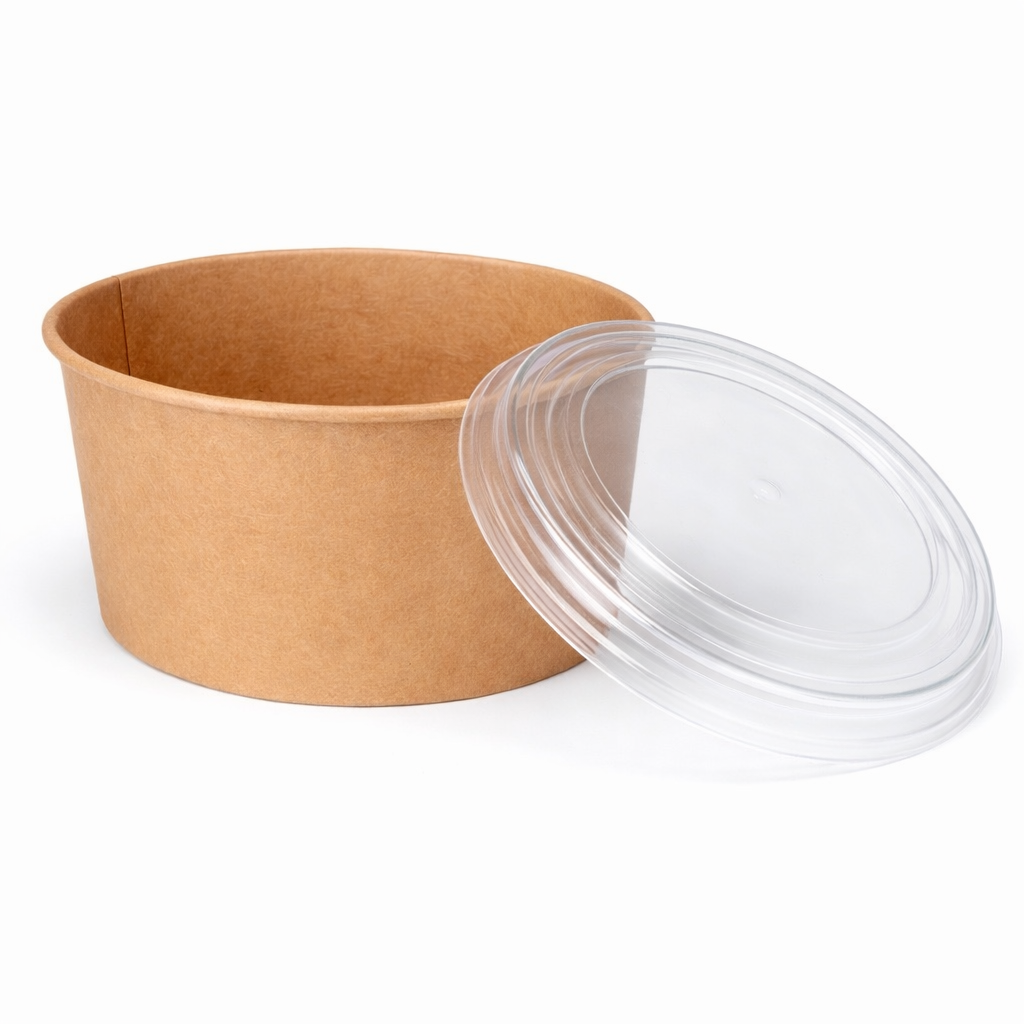 1000ml Kraft Round Deli Bowls (PE Lined) & Lids Combo