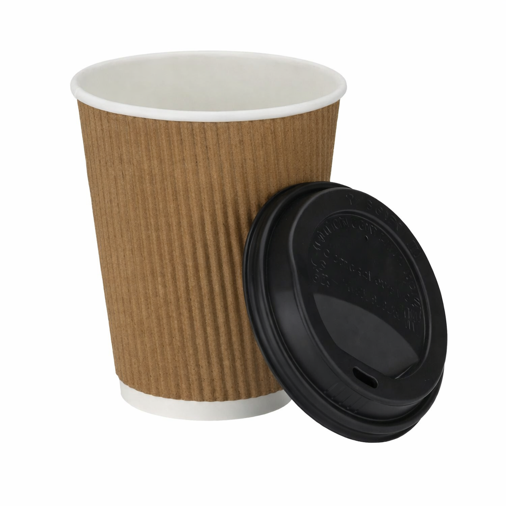 12oz Tall Kraft Ripple Wall Hot Cups (PE Lined) & Lids Combo