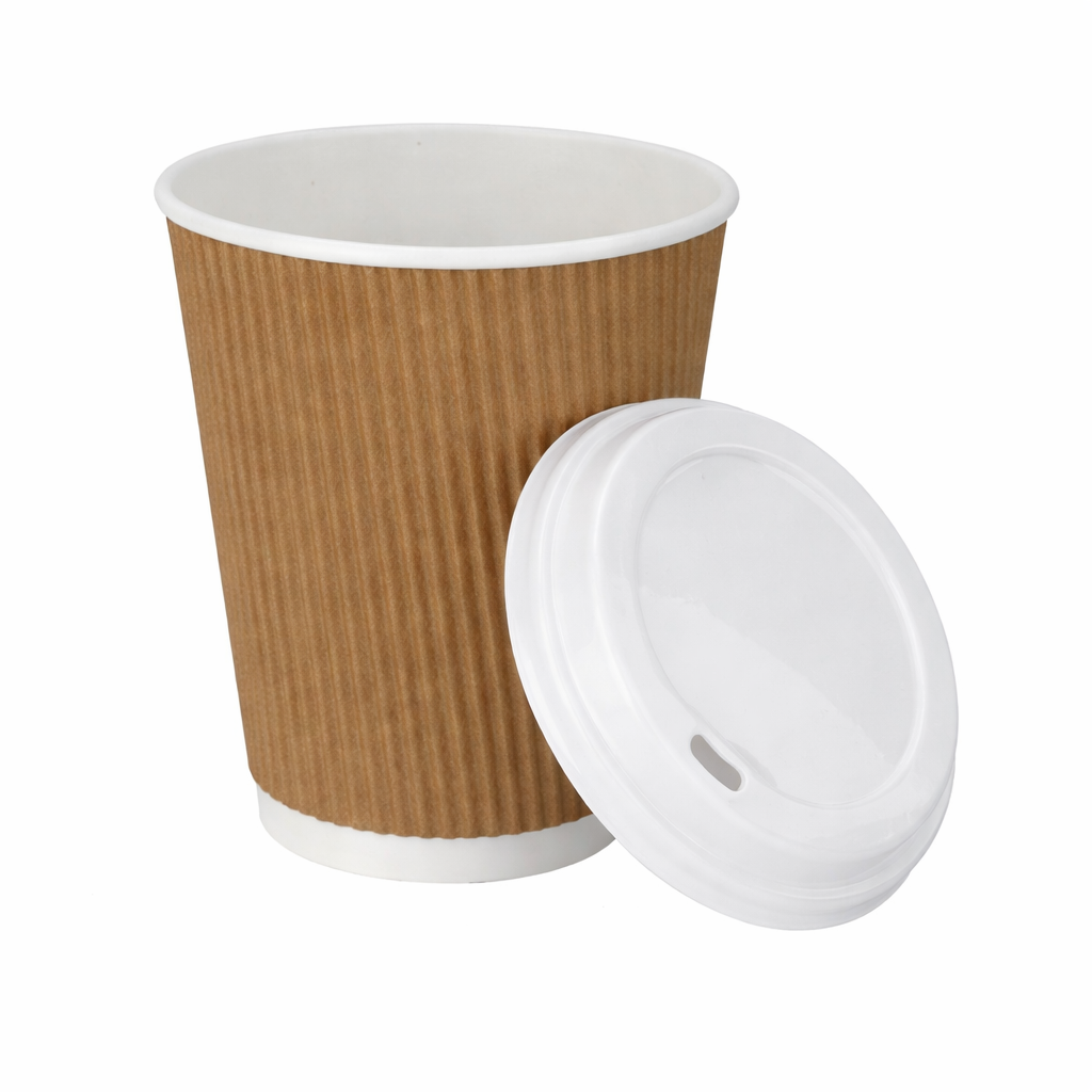 12oz Tall Kraft Ripple Wall Hot Cups (PE Lined) & Lids Combo