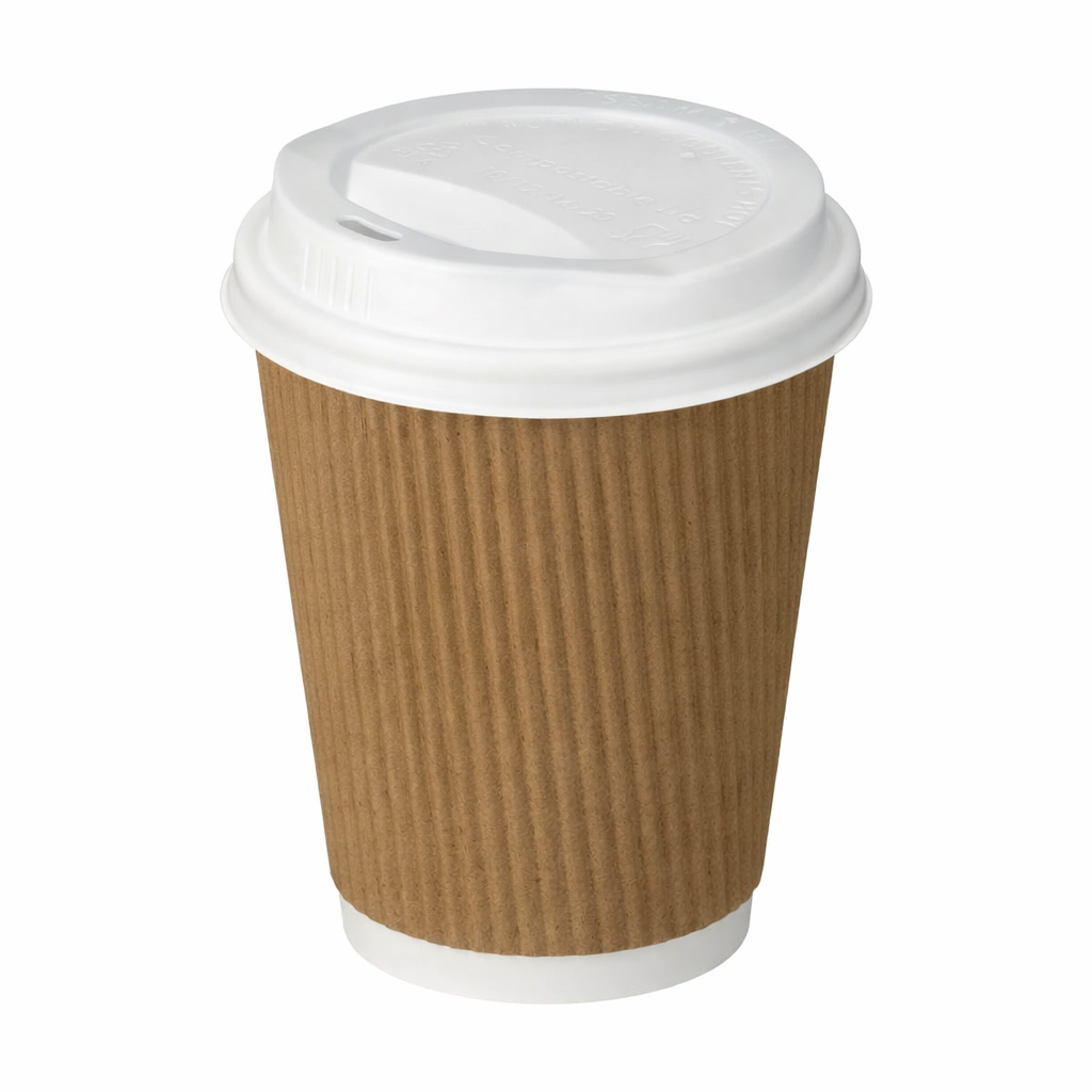 12oz Tall Kraft Ripple Wall Hot Cups (PE Lined) & Lids Combo