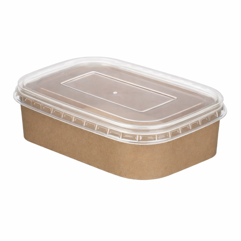 500ml Kraft Rectangular Deli Bowls (PE Lined) & Lids Combo