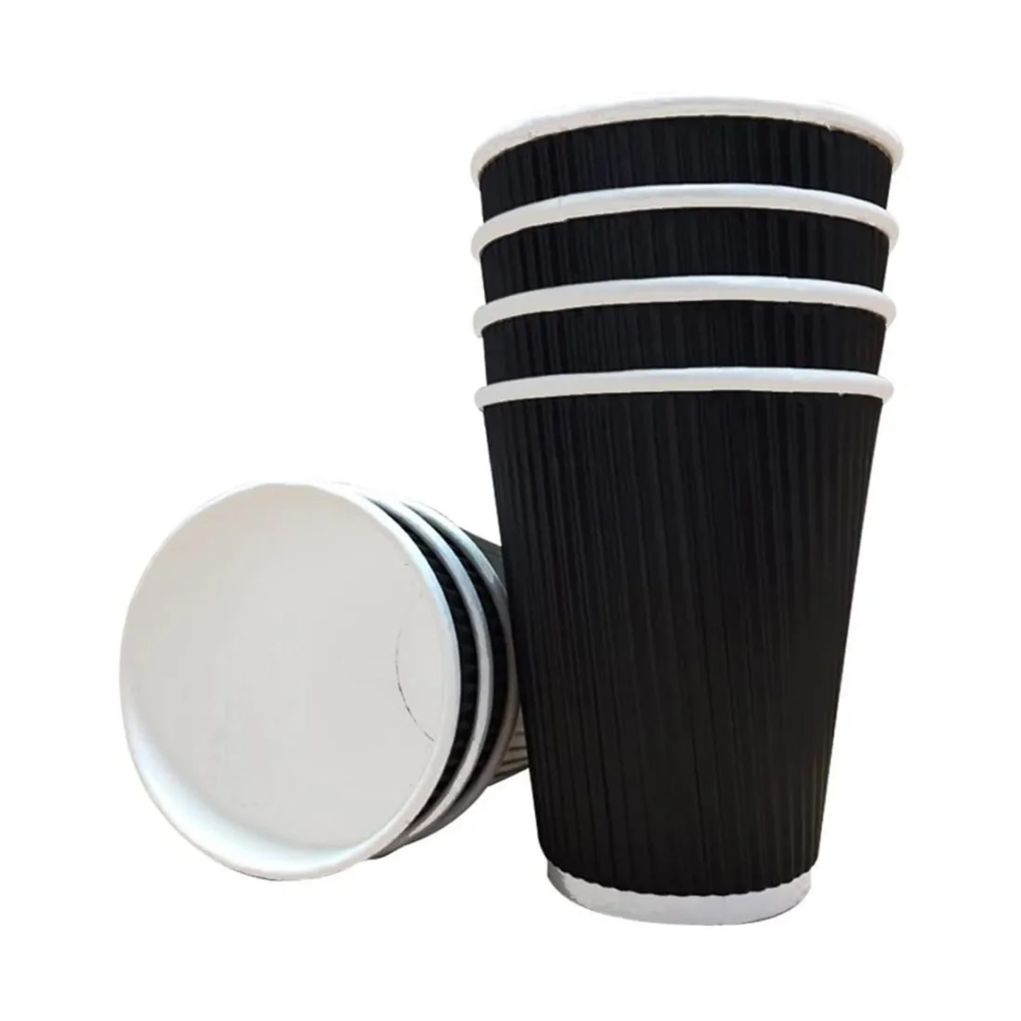 12oz Tall Black Ripple Wall Hot Cups (PE Lined) & Lids Combo