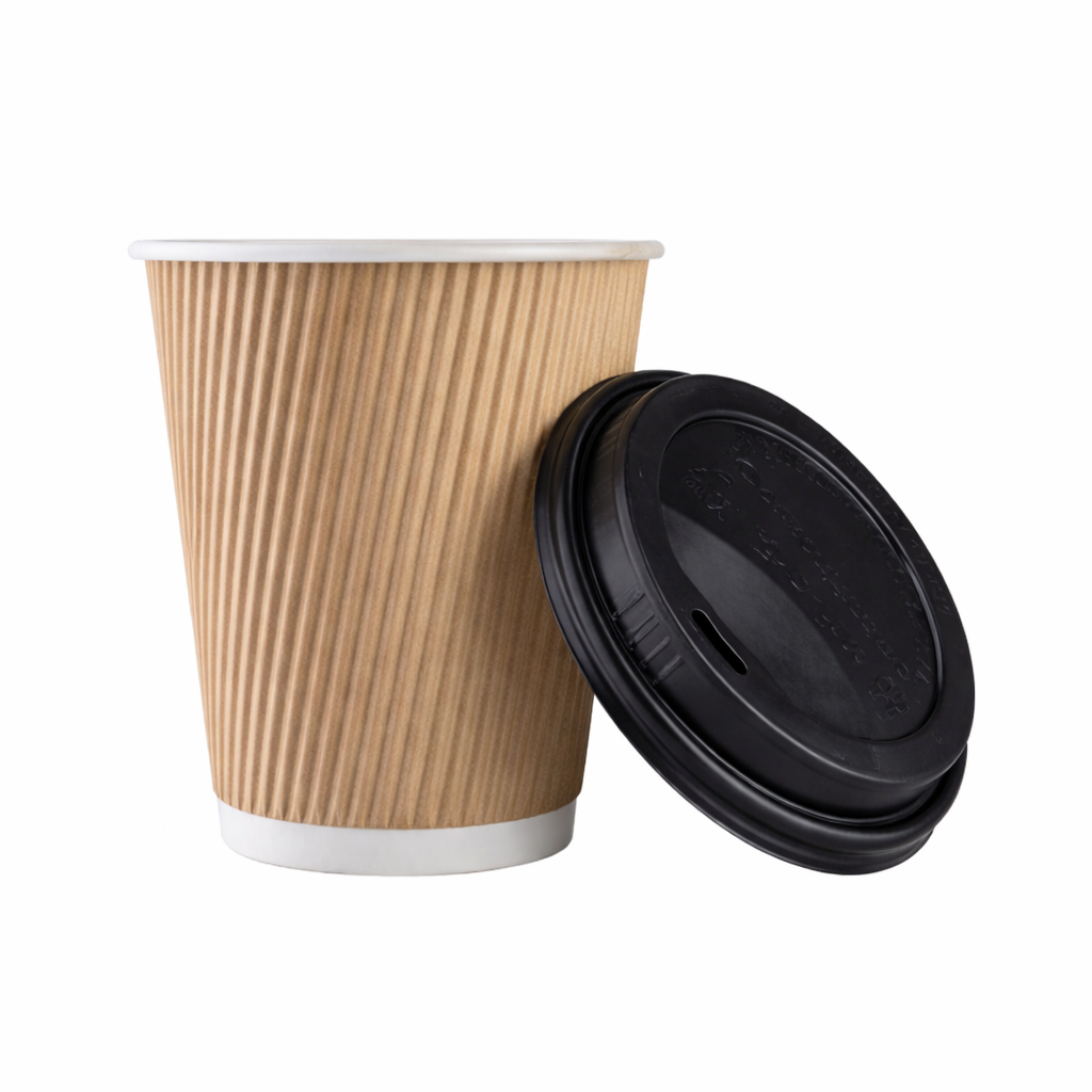 8oz Kraft Ripple Wall Hot Cups (PE Lined) & Lids Combo