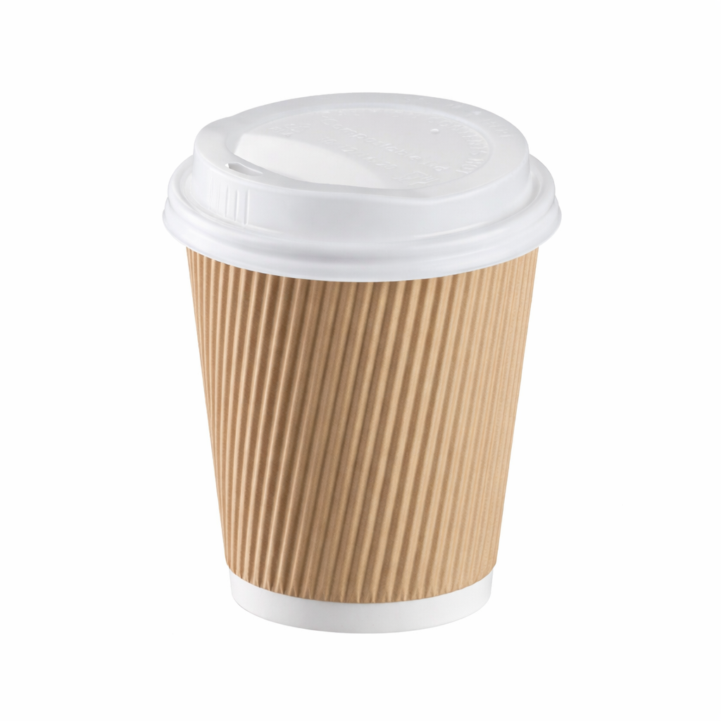 8oz Kraft Ripple Wall Hot Cups (PE Lined) & Lids Combo