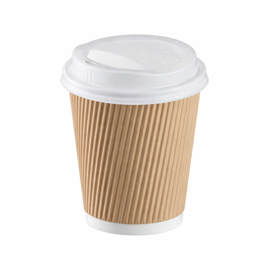 8oz Kraft Ripple Wall Hot Cups (PE Lined) & Lids Combo