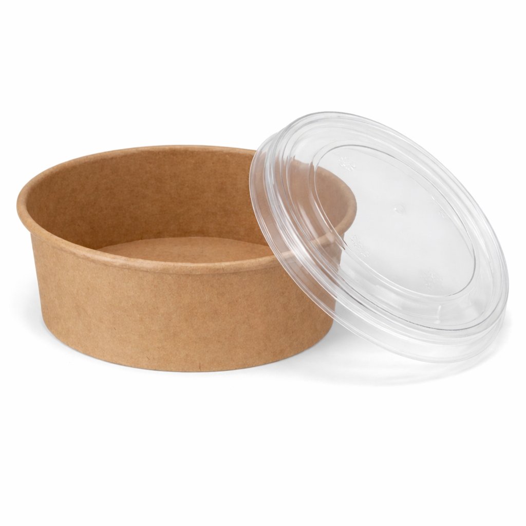 500ml Kraft Round Deli Bowls (PE Lined) & Lids Combo