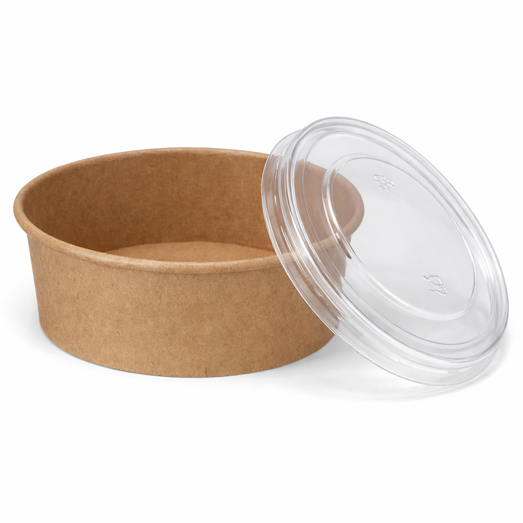 500ml Kraft Round Deli Bowls (PE Lined) & Lids Combo