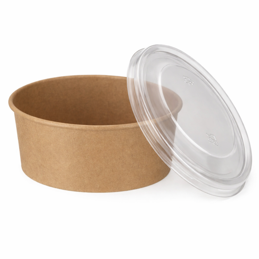 750ml Kraft Round Deli Bowls (PE Lined) & Lids Combo