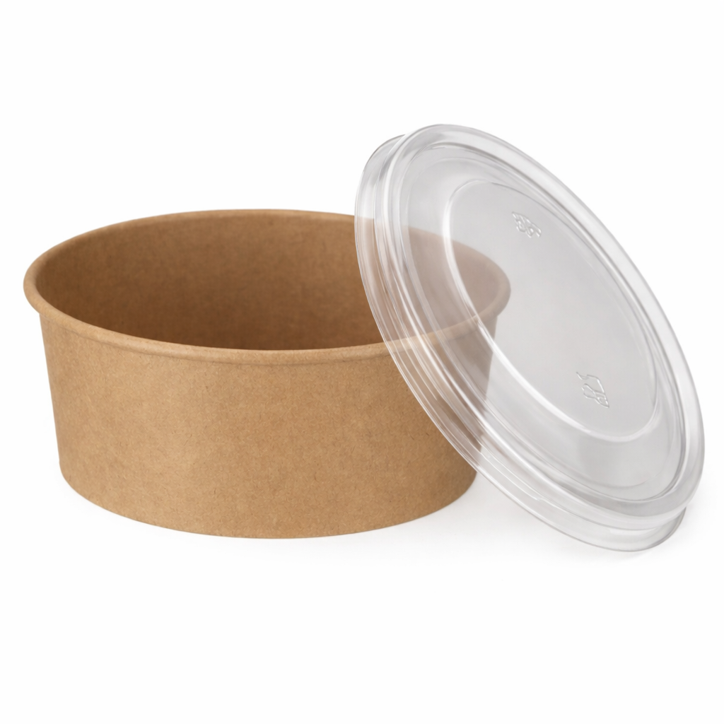 750ml Kraft Round Deli Bowls (PE Lined) & Lids Combo