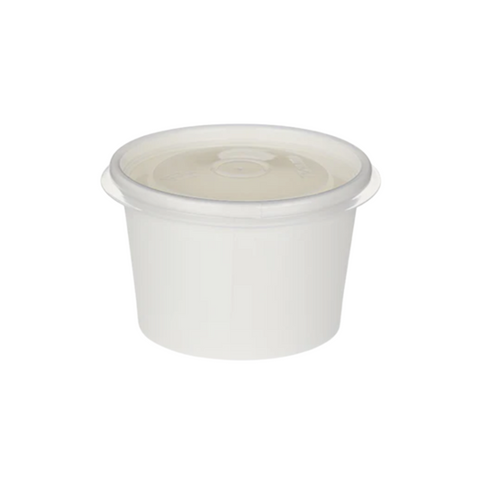 4oz/7oz White Paper Takeaway Portion Pots (PP Lined) and Clear PP Lids Combo
